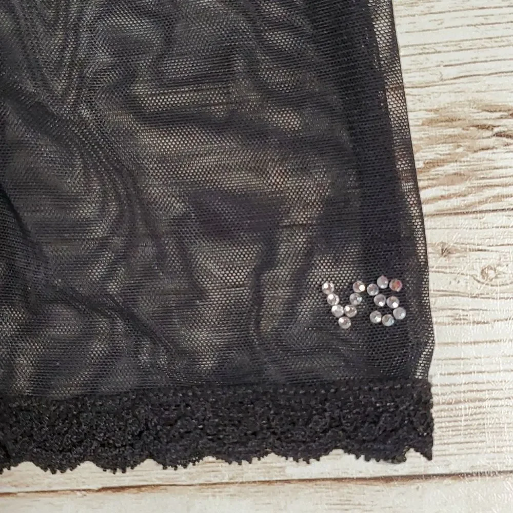 Y2K VINTAGE Victoria's Secret Sheer  Black Beige Slip Dress Keyhole Back 34B‎